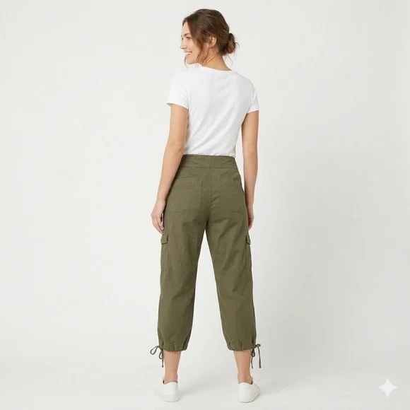Venus Woman’s Olive Green Cargo Tie-Hem Utility Crop Pants — Size 14 - Picture 2 of 12